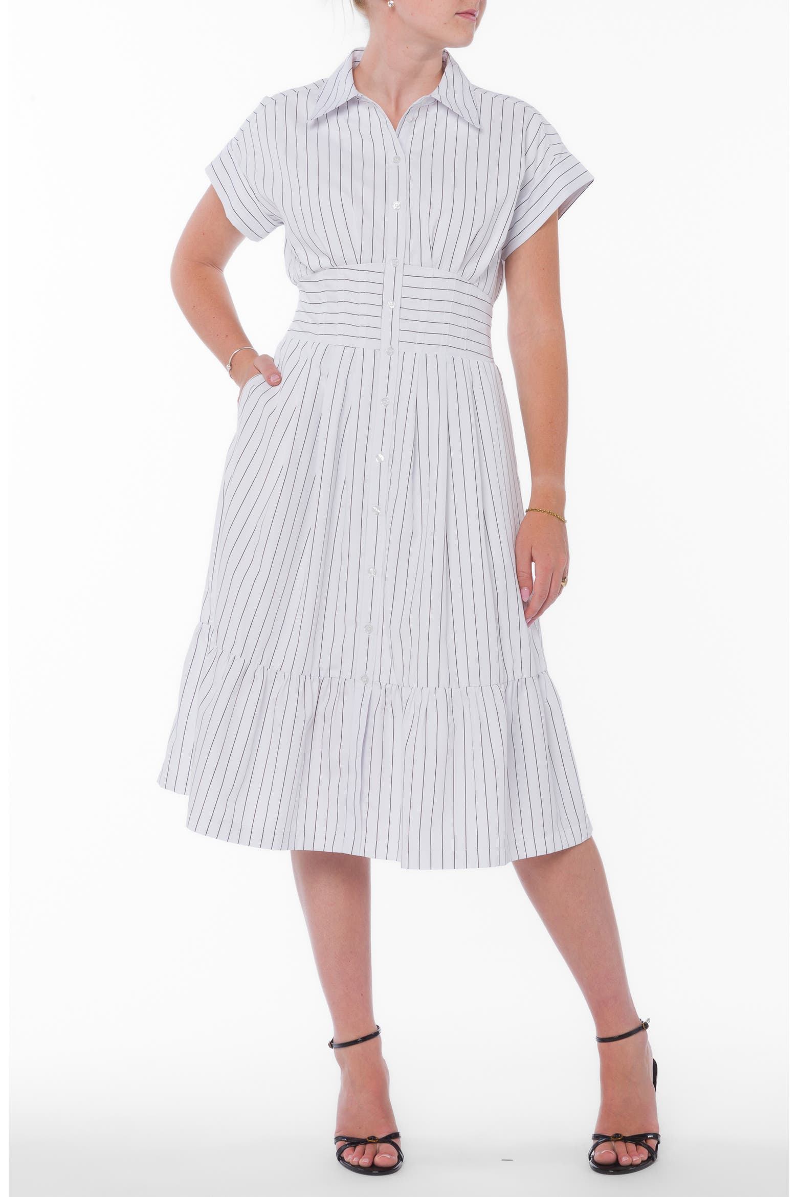 Emphasize Color EMPHASIS Cuffed Short Sleeve Shirtdress (Women) | Nordstromrack
