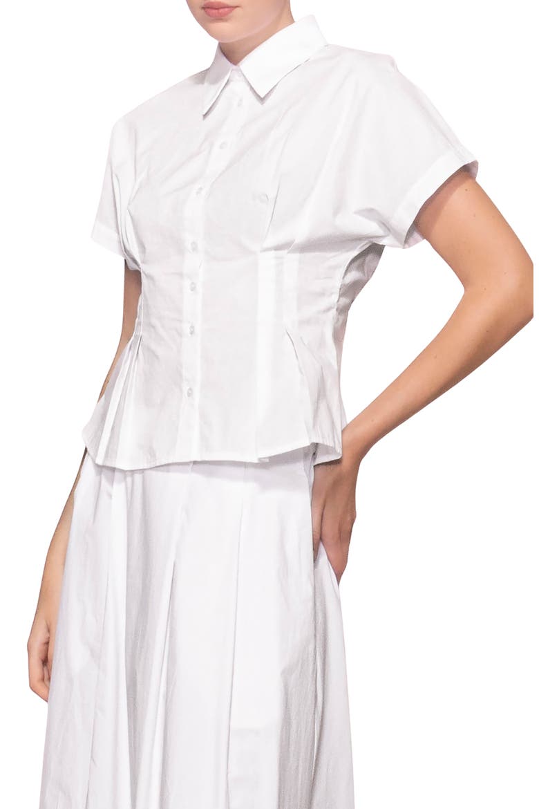 Godet Short Sleeve Button-Up Shirt, Alternate, color, WHITE