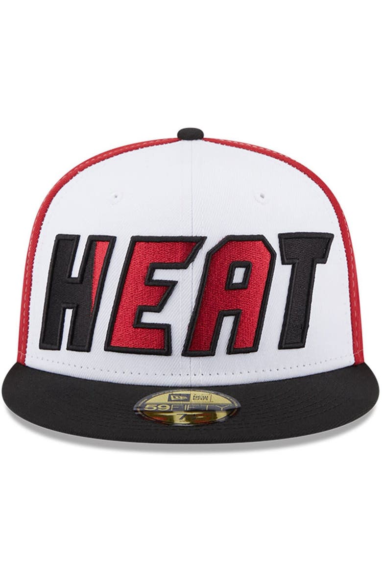 New Era Men's New Era White/Black Miami Heat Back Half 9FIFTY Fitted Hat, Alternate, color,