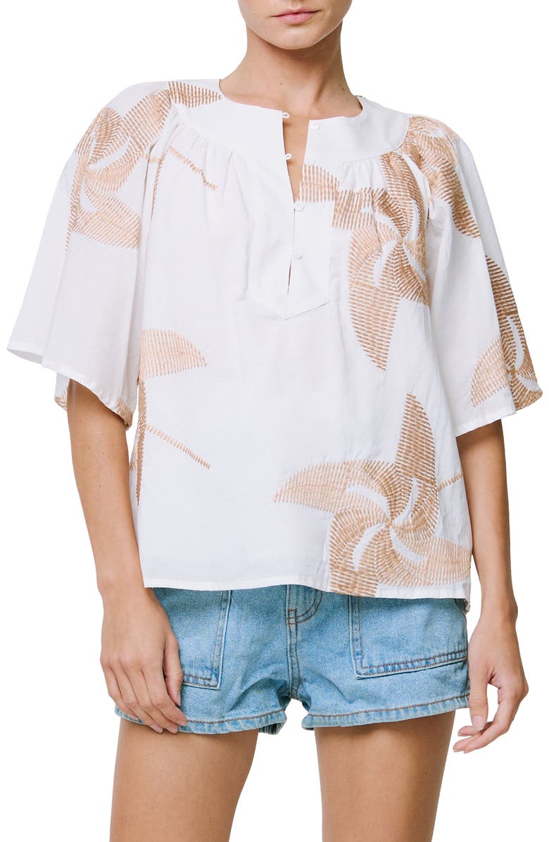 CIEBON Alexia Embroidery Top, Main, color, Off White/Tan