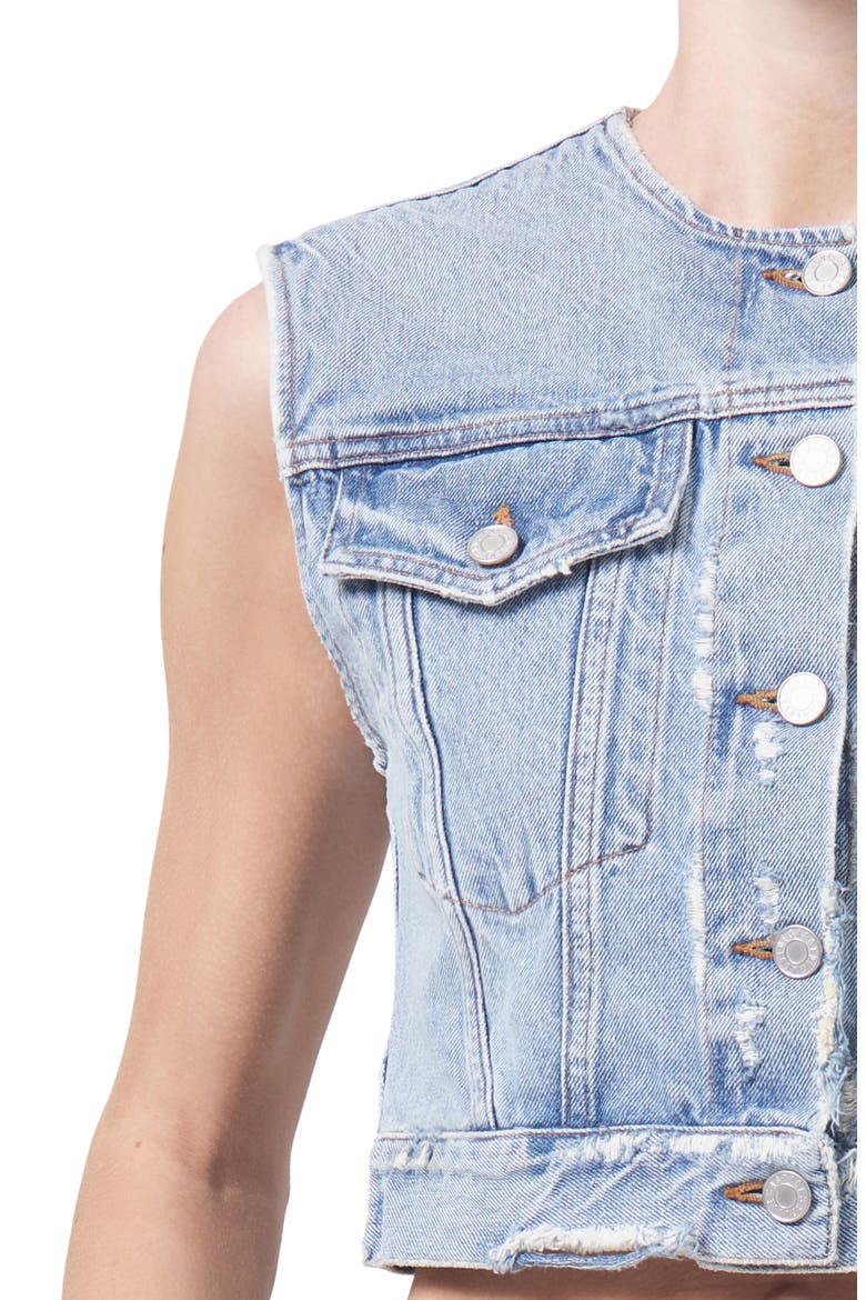 Leo Frayed Crop Denim Vest, Alternate, color, FRAY