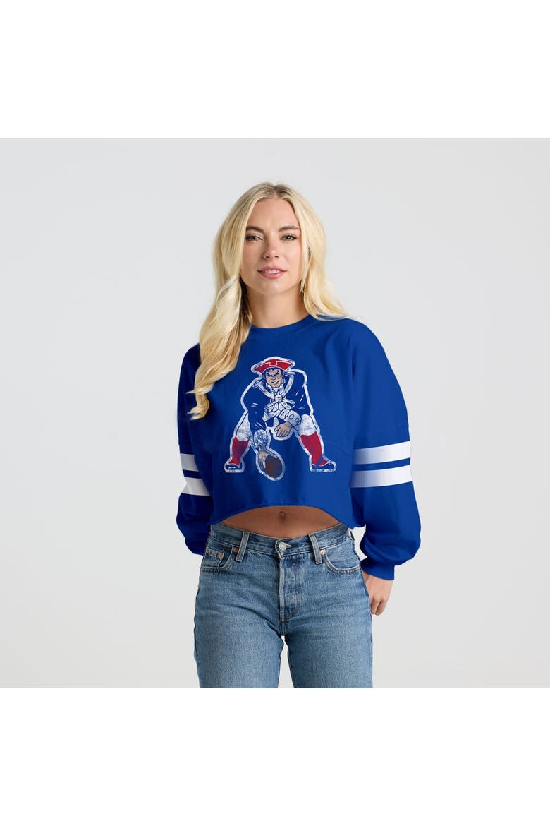 Women's Spirit Jersey  Royal New England Patriots Oversized Cropped Stripe Long Sleeve T-Shirt, Main, color, Royal