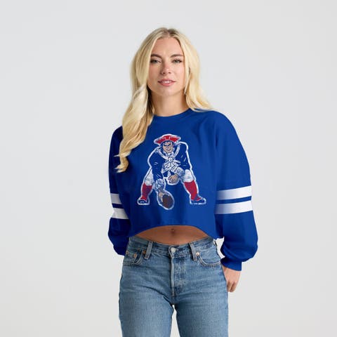 Women's Spirit Jersey  Royal New England Patriots Oversized Cropped Stripe Long Sleeve T-Shirt
