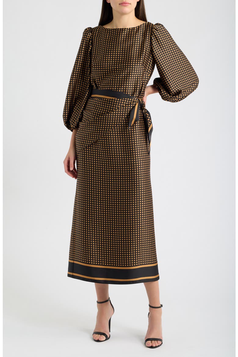 Polka Dot Balloon Sleeve Maxi Dress, Main, color, BLACK COGNAC