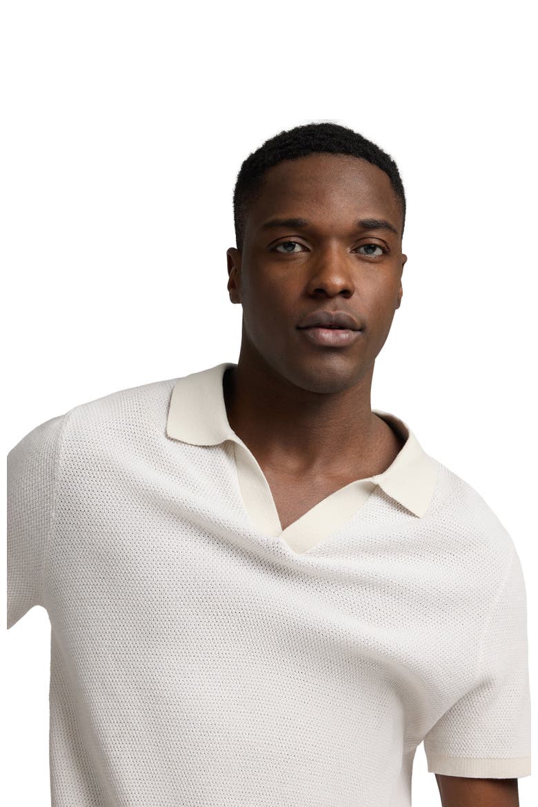 Textured Cotton Johnny Collar Polo, Alternate, color, Stone/White