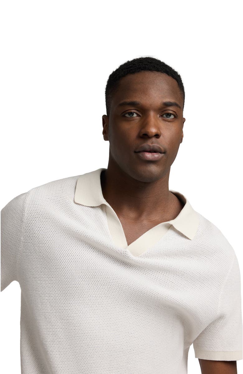 Onia Textured Cotton Johnny Collar Polo, Alternate, color, Stone/White