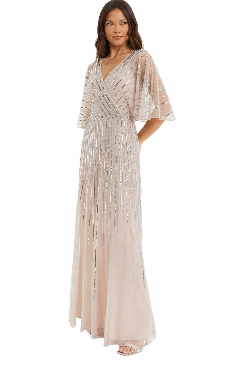 Embellished Sequin Evening Dress, Alternate, color, Neutral