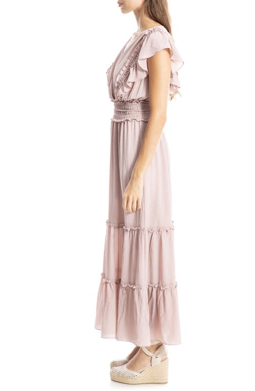 MAX STUDIO MAX STUDIO PEBBLE CREPE FLUTTER SLEEVE MAXI DRESS