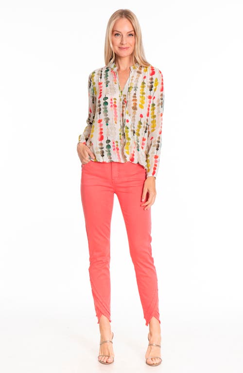 Apny Print Tassel Surplice Chiffon Top In Beige Multi