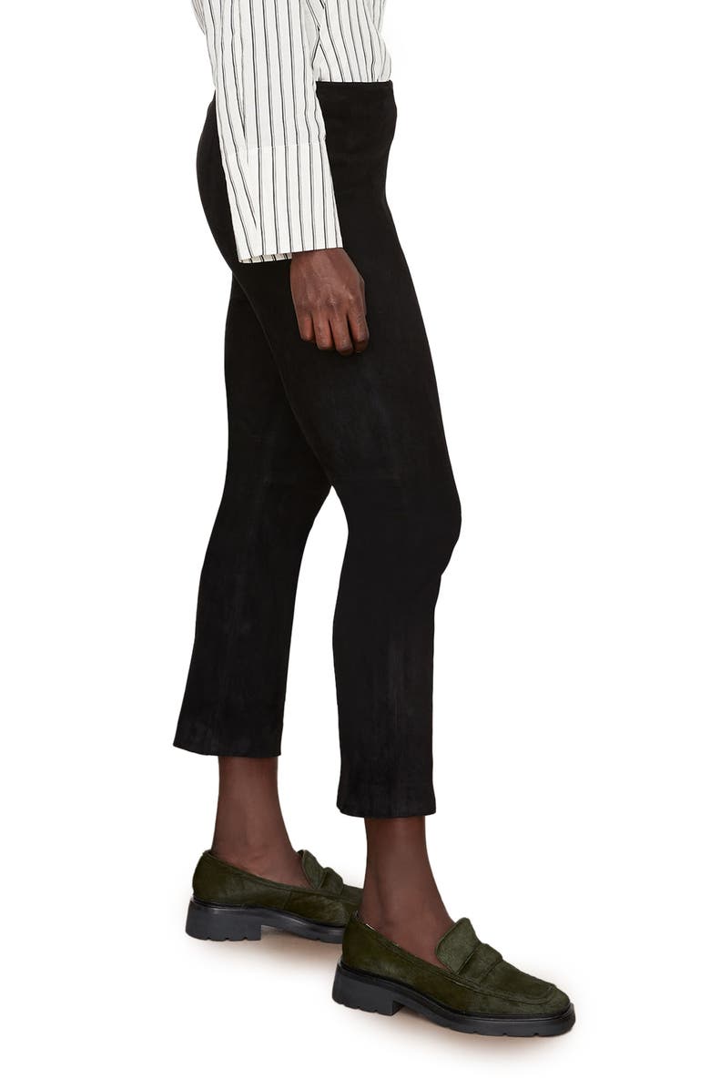 Vince Lambskin Suede Crop Flare Leg Pants, Alternate, color, Black