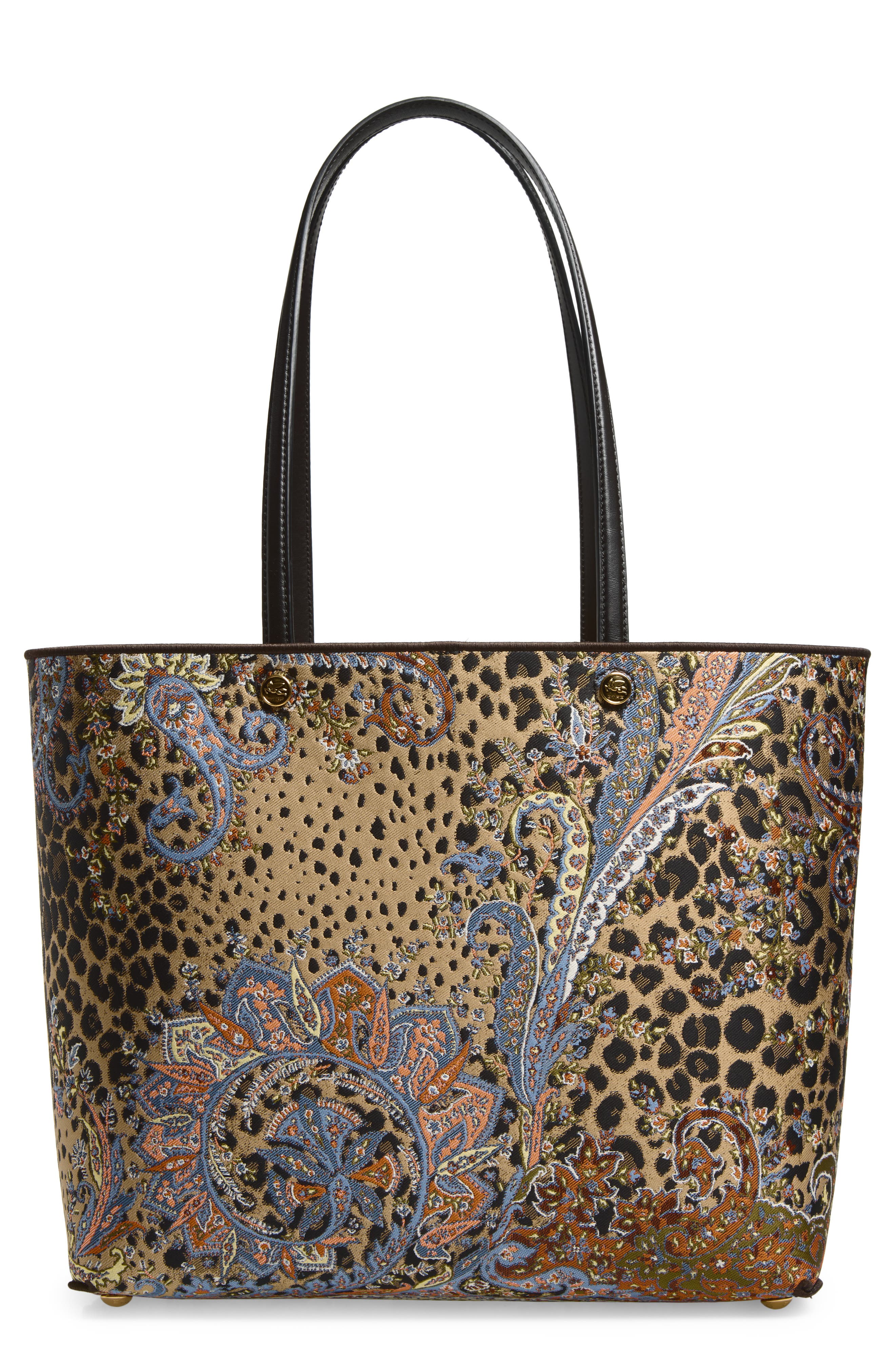 Etro Essential Leopard Jacquard Tote, Main, color, Beige