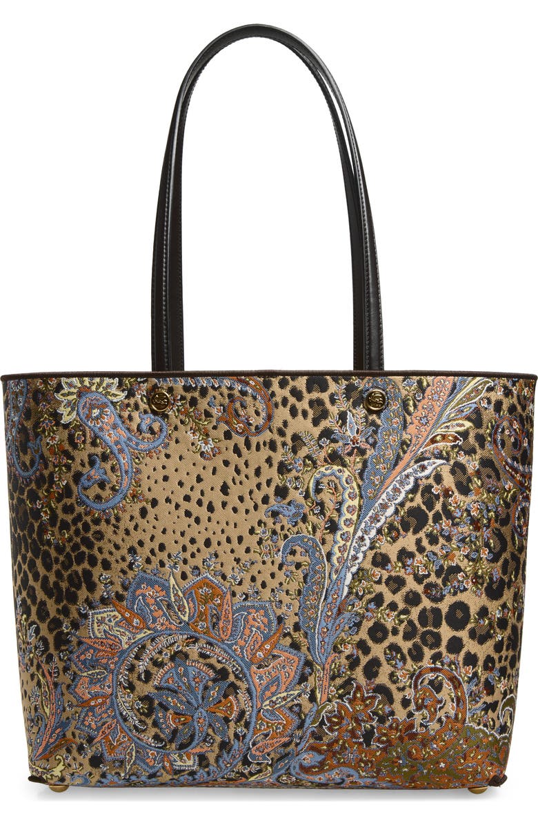 Etro Essential Leopard Jacquard Tote, Main, color, Beige