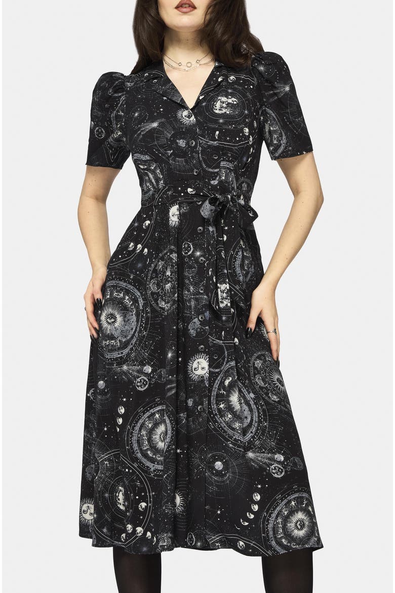Elise Celestial Midi Shirt Dress, Alternate, color, Black