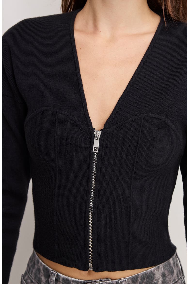 Zip Front Bustier Sweater, Alternate, color, BLACK001
