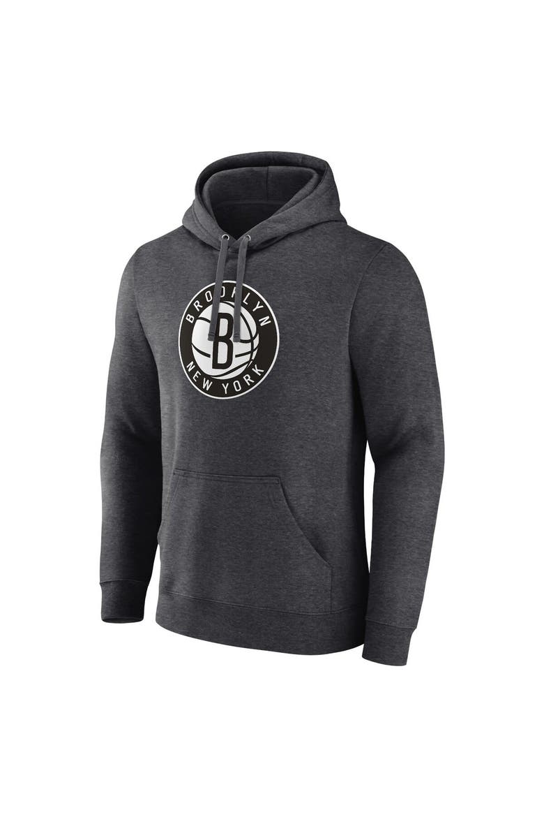 Men's Fanatics Branded  Heather Charcoal Brooklyn Nets Primary Logo Pullover Hoodie, Alternate, color, Heather Charcoal