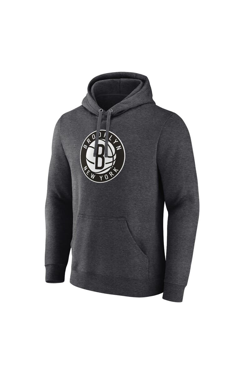 FANATICS Men's Fanatics Branded  Heather Charcoal Brooklyn Nets Primary Logo Pullover Hoodie, Alternate, color, Heather Charcoal