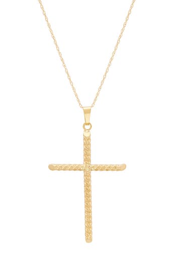 Frankie & Zoe 10k Gold Textured Tube Cross Necklace In Gold