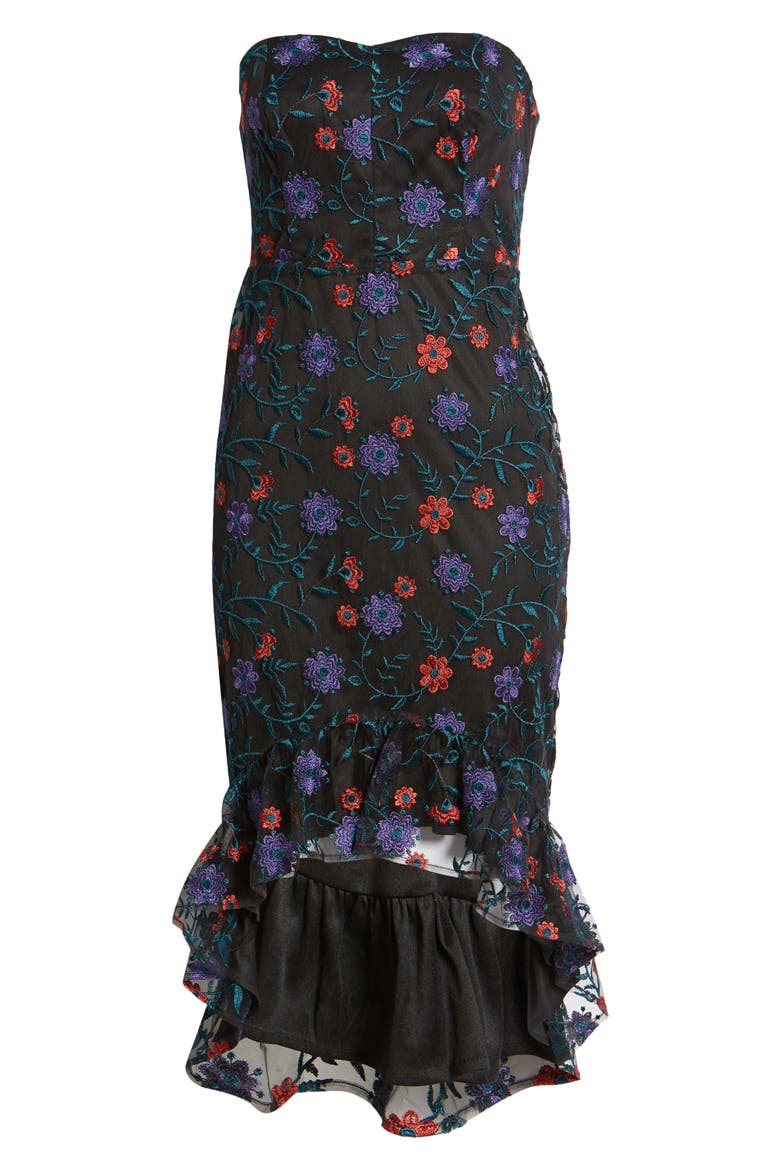 Floral Embroidered High-Low Strapless Dress, Alternate, color, PURPLE MULTI