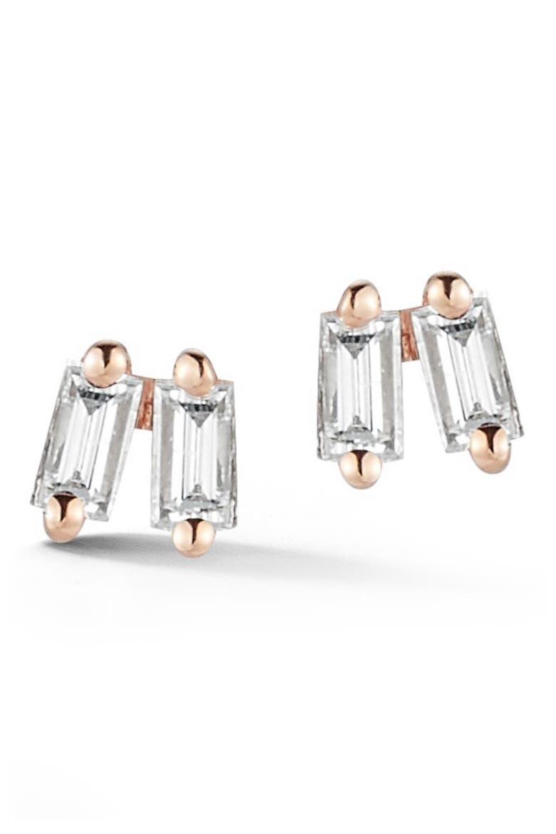 Dana Rebecca Sadie Double Baguette Diamond Stud Earrings, Main, color, ROSE GOLD