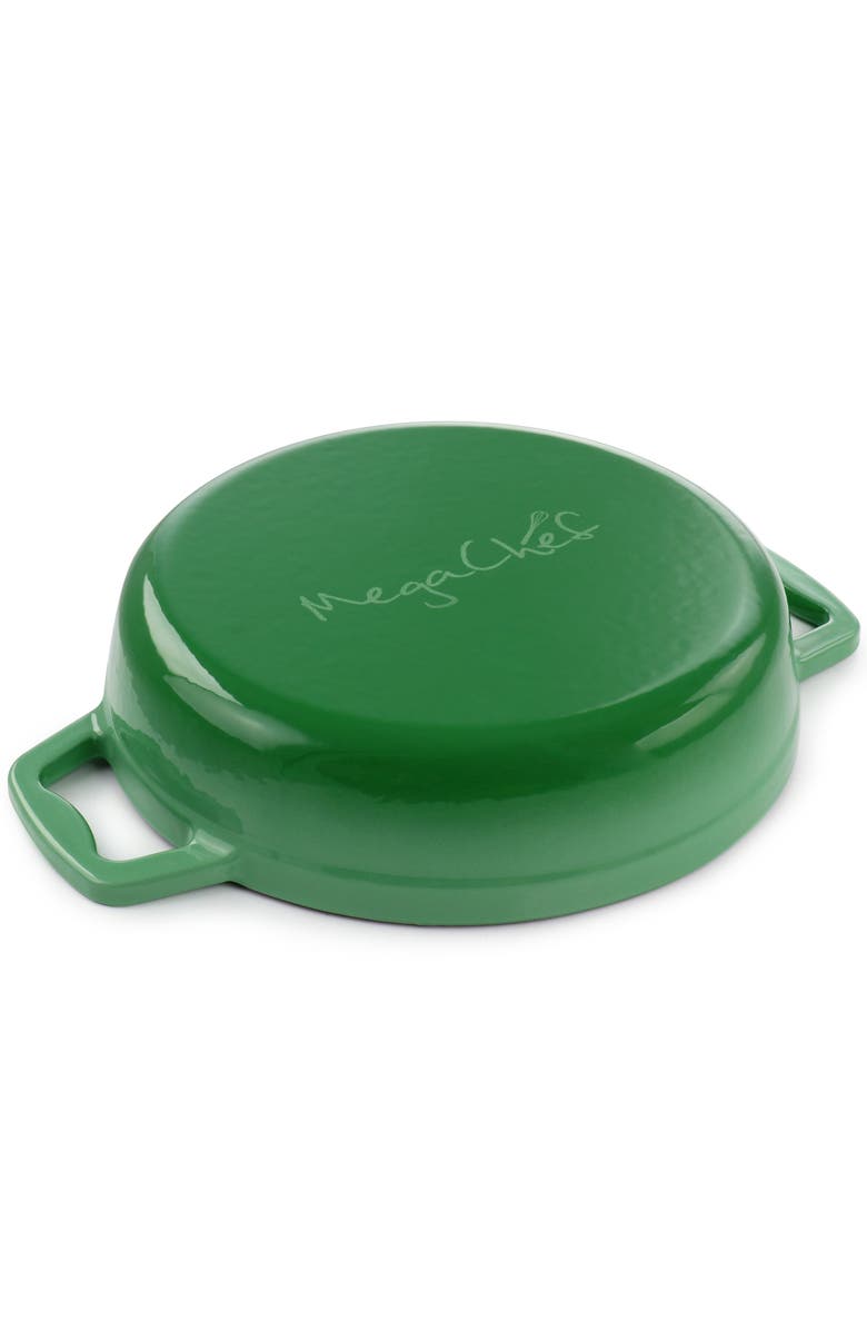 Megachef 2 Quart Round Enameled Cast Iron Braiser Pan, Alternate, color, Green