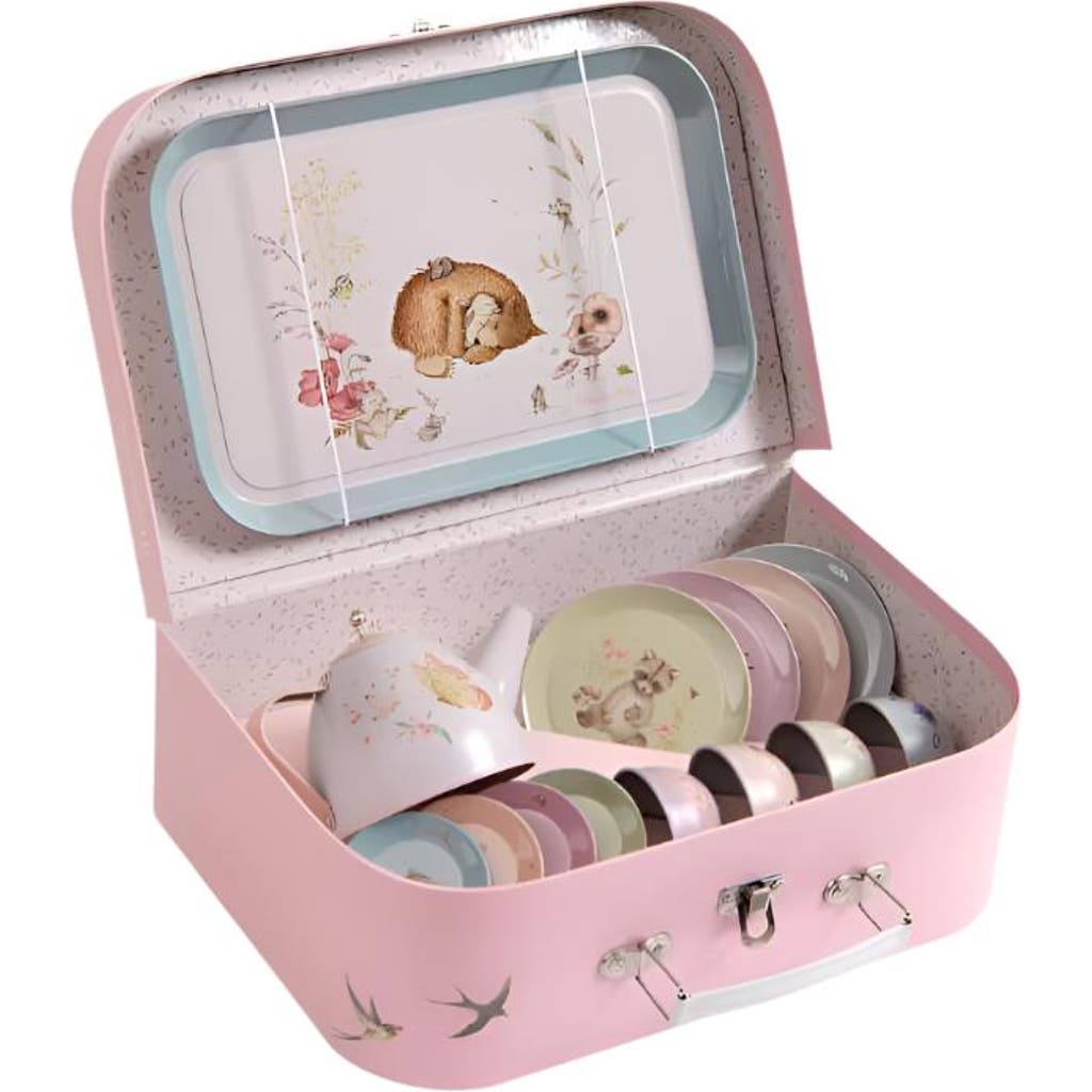 Moulin Roty Suitcase Tea Party Metal Set The Rosalies In Pink
