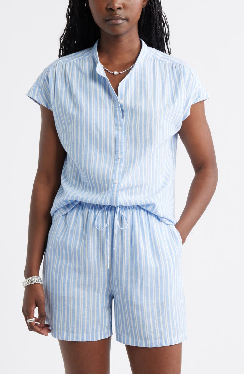 Caslon<sup>®</sup> Novelty Stripe Cap Sleeve Button-Up Shirt, Main, color, Blue - Ivory Ginger Stripe