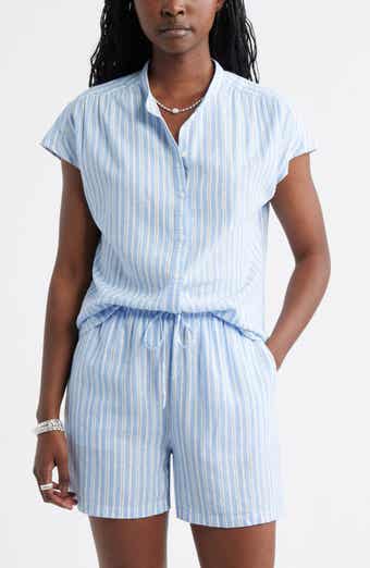Novelty Stripe Cap Sleeve Button-Up Shirt