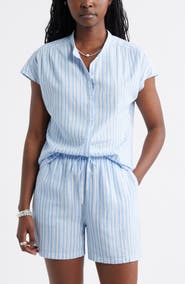 Caslon® Novelty Stripe Cap Sleeve Button-Up Shirt