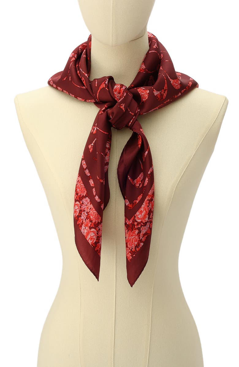 COACH Signature Logo Roese Meadow Square Silk Scarf, Alternate, color, 