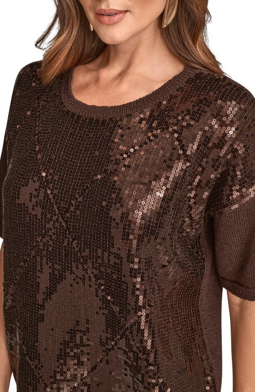 Donna Karan New York Short Sleeve Sequin Sweater In Animal Print
