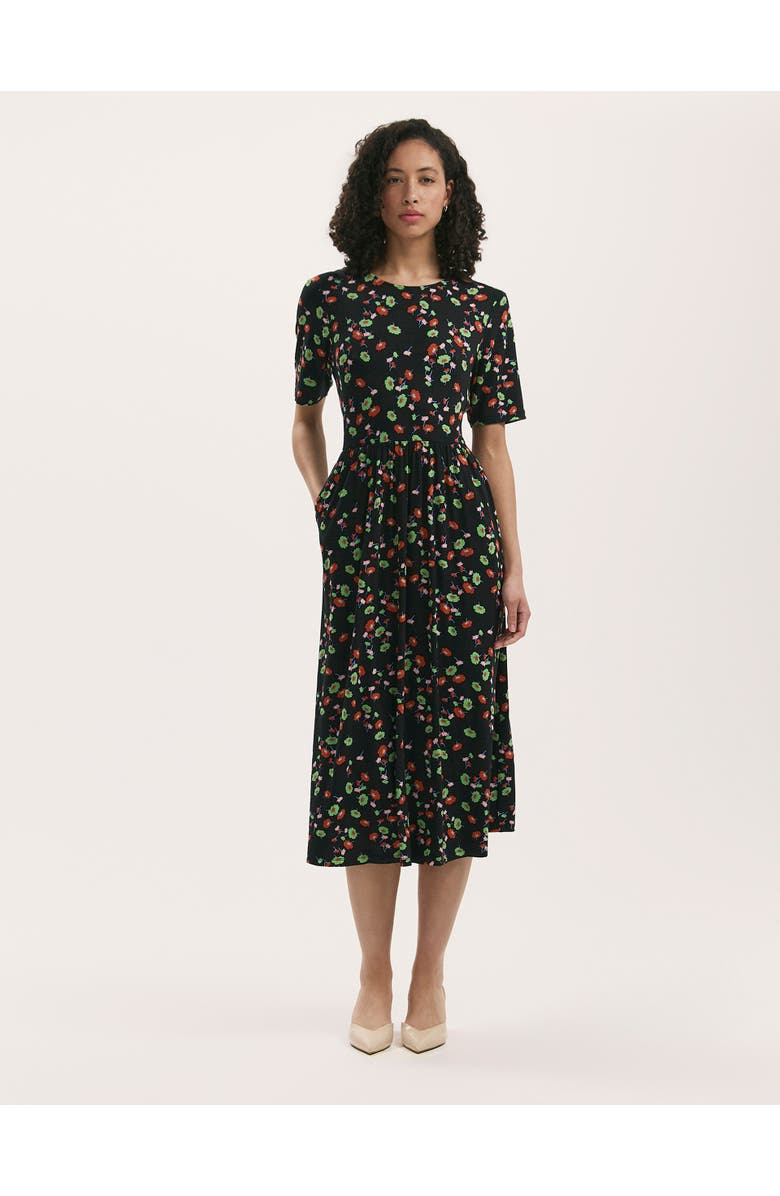 Finery London Kathryn Floral Jersey Midi T-Shirt Dress, Main, color, Black Flower