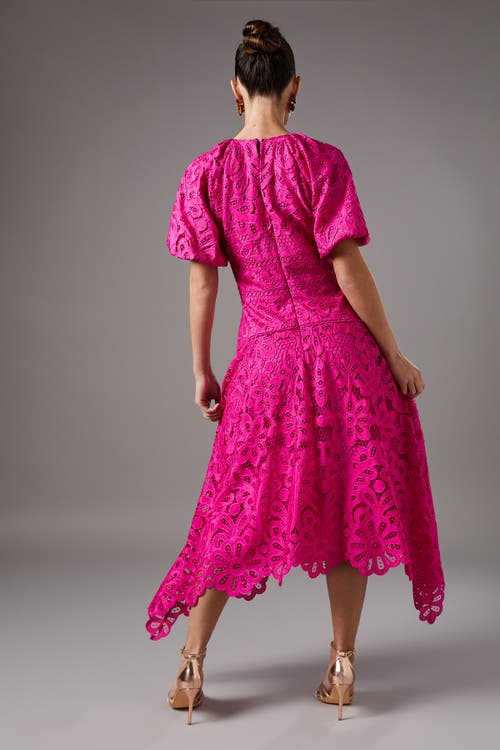 Coast Lace Hanky Hem Puff Sleeve Dress In Pink
