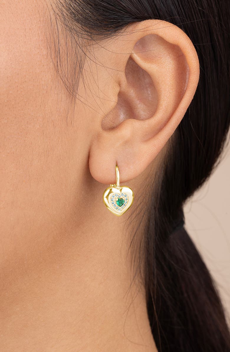 Sterling Forever Monika Emerald Heart Drop Earrings, Alternate, color, Gold