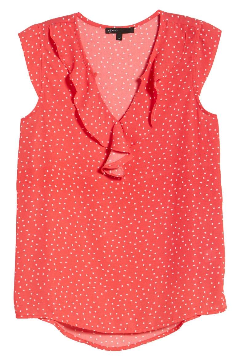 Gibson x International Women's Day Fancy Ashley Ruffle Detail Cap Sleeve Blouse, Alternate, color, CORAL MINI DOT