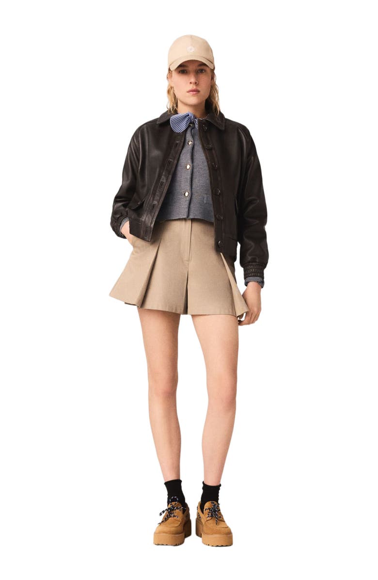 maje Cropped leather jacket, Alternate, color, Brown