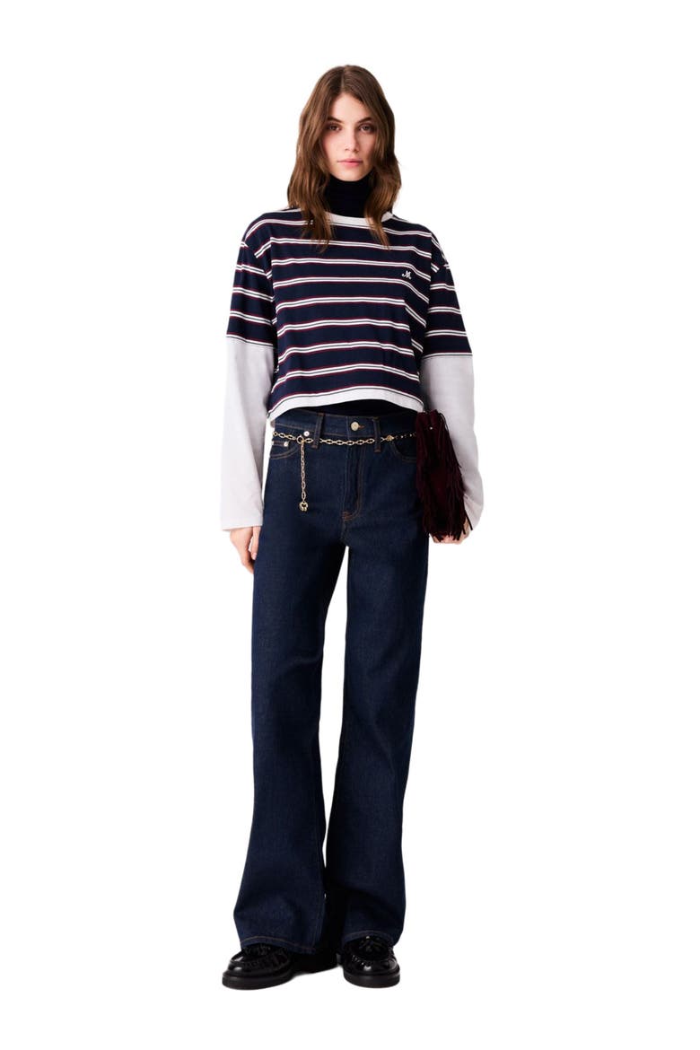 Layered-effect T-shirt, Main, color, White/navy