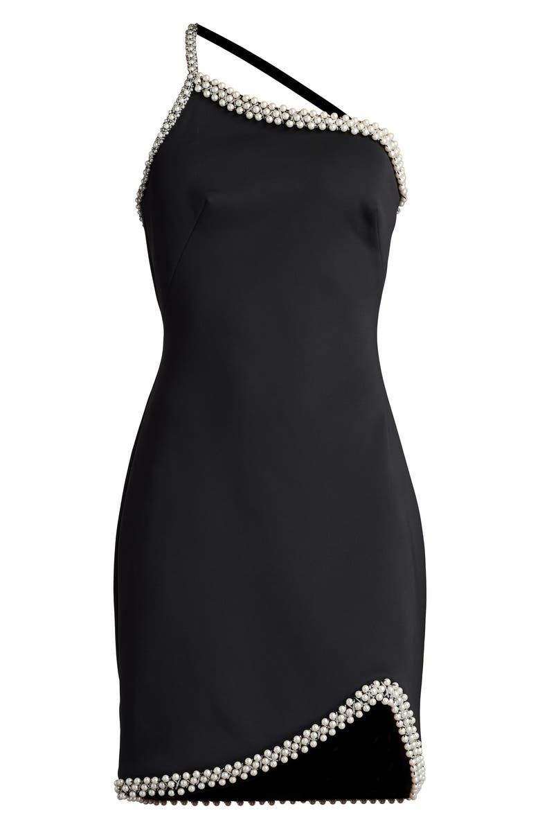 SHO by Tadashi Shoji Imitation Pearl Detail One-Shoulder Cocktail Dress, Alternate, color, Black