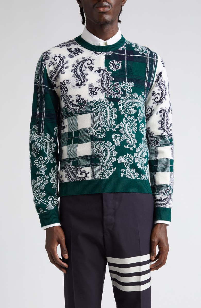 Thom Browne Fun-Mix Tartan Check & Paisley Virgin Wool Sweater, Main, color,