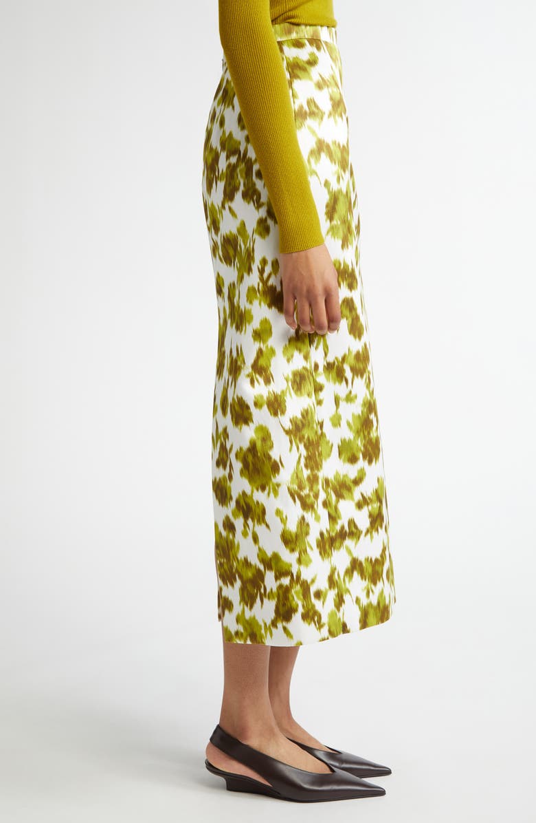 Michael Kors Collection Blurred Floral Print Duchesse Satin Pencil Skirt, Alternate, color, Moss/ Optic White