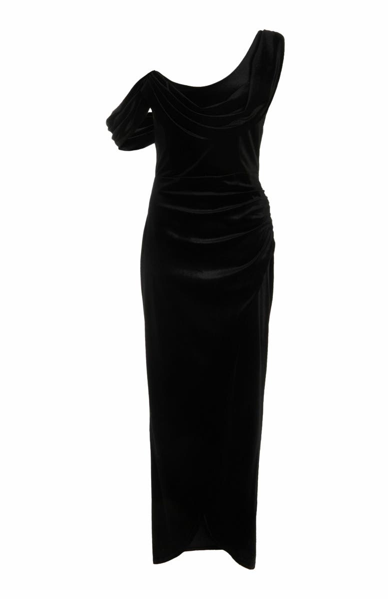 QUIZ Velvet Asymmetric Cowl Detail Maxi Dress, Alternate, color,