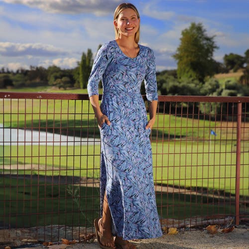 Uv Skinz Scoop Neck Maxi Dress In Brushstrokes