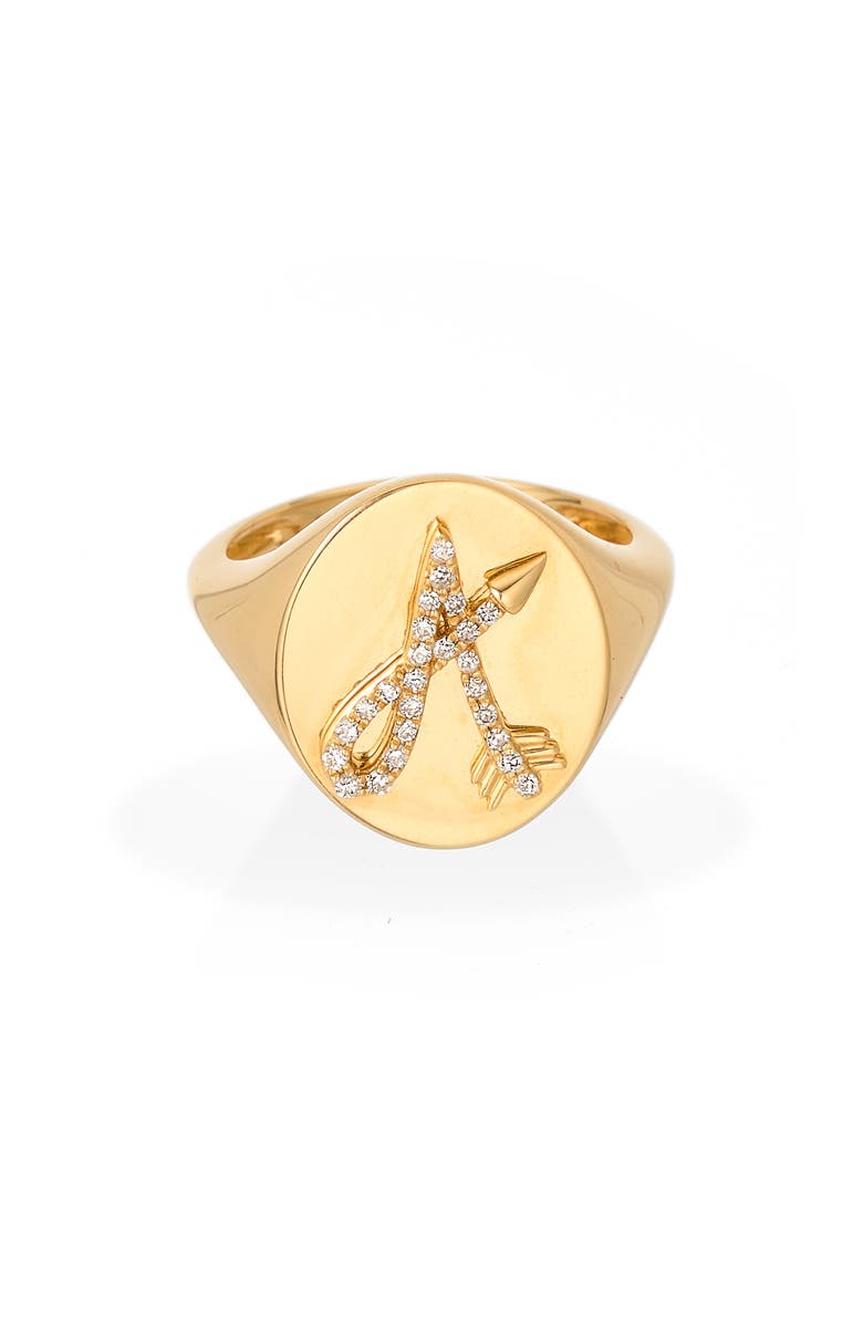 Adina Reyter Pavé Diamond Initial Signet Ring, Main, color, 14K Yellow Gold-A