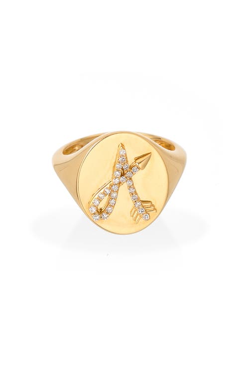 Pavé Diamond Initial Signet Ring