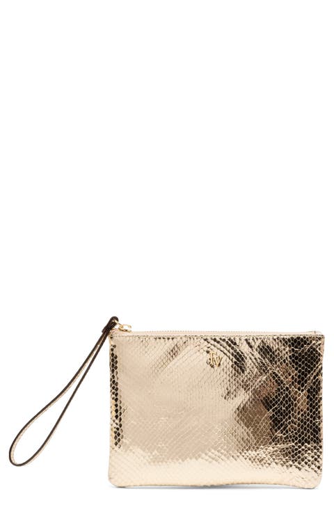 Snakeskin Embossed Metallic Leather Wristlet