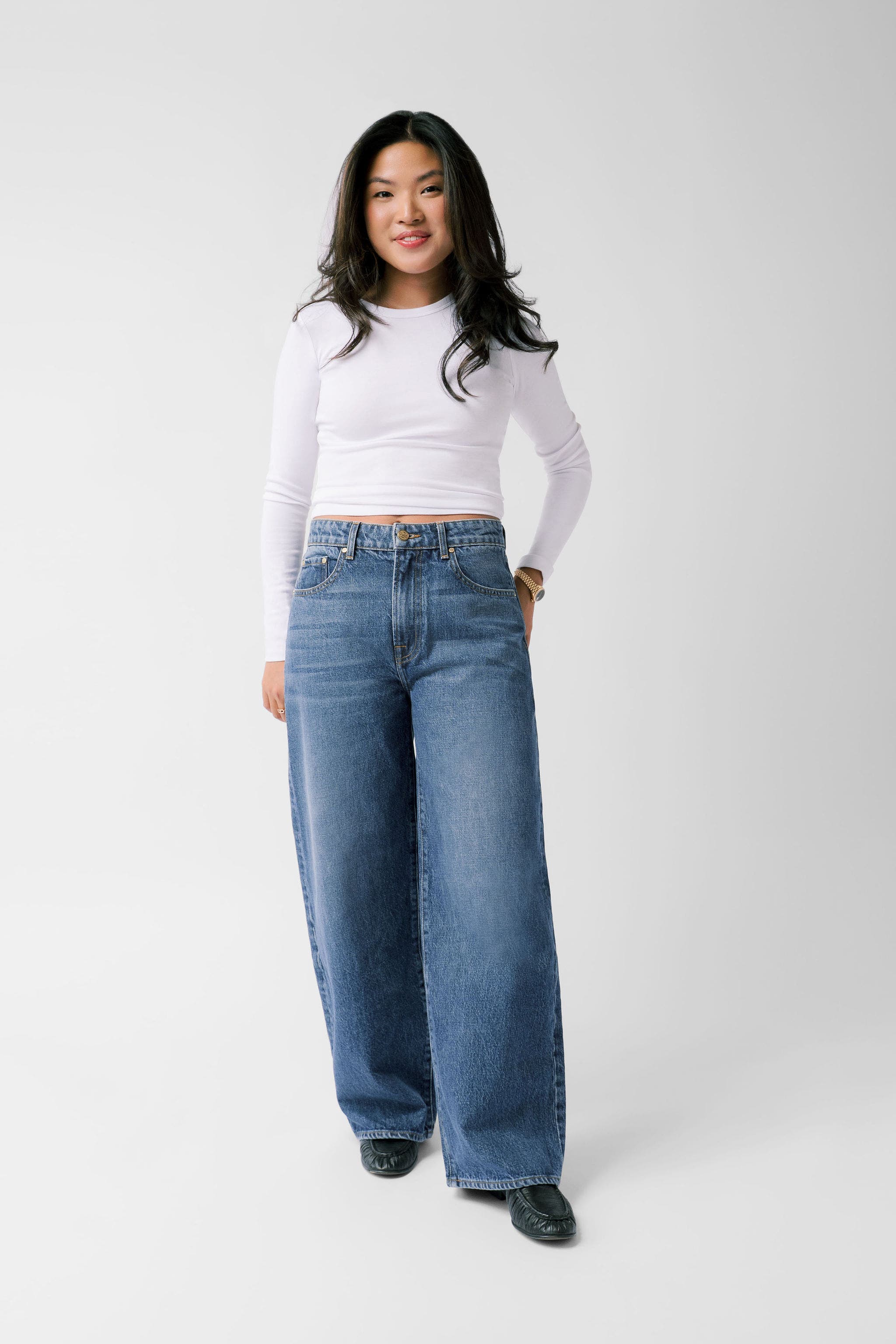 Nelle Atelier The Kiki Petite Mid Rise Baggy Jean In Blue