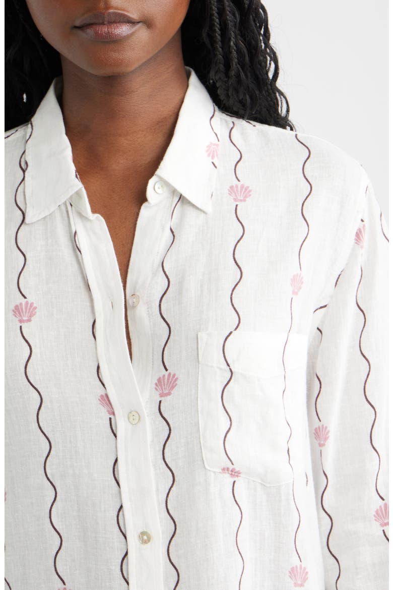 Charli Seashell Stripe Linen Blend Button-Up Shirt, Alternate, color, STRIPED SEASHELLS