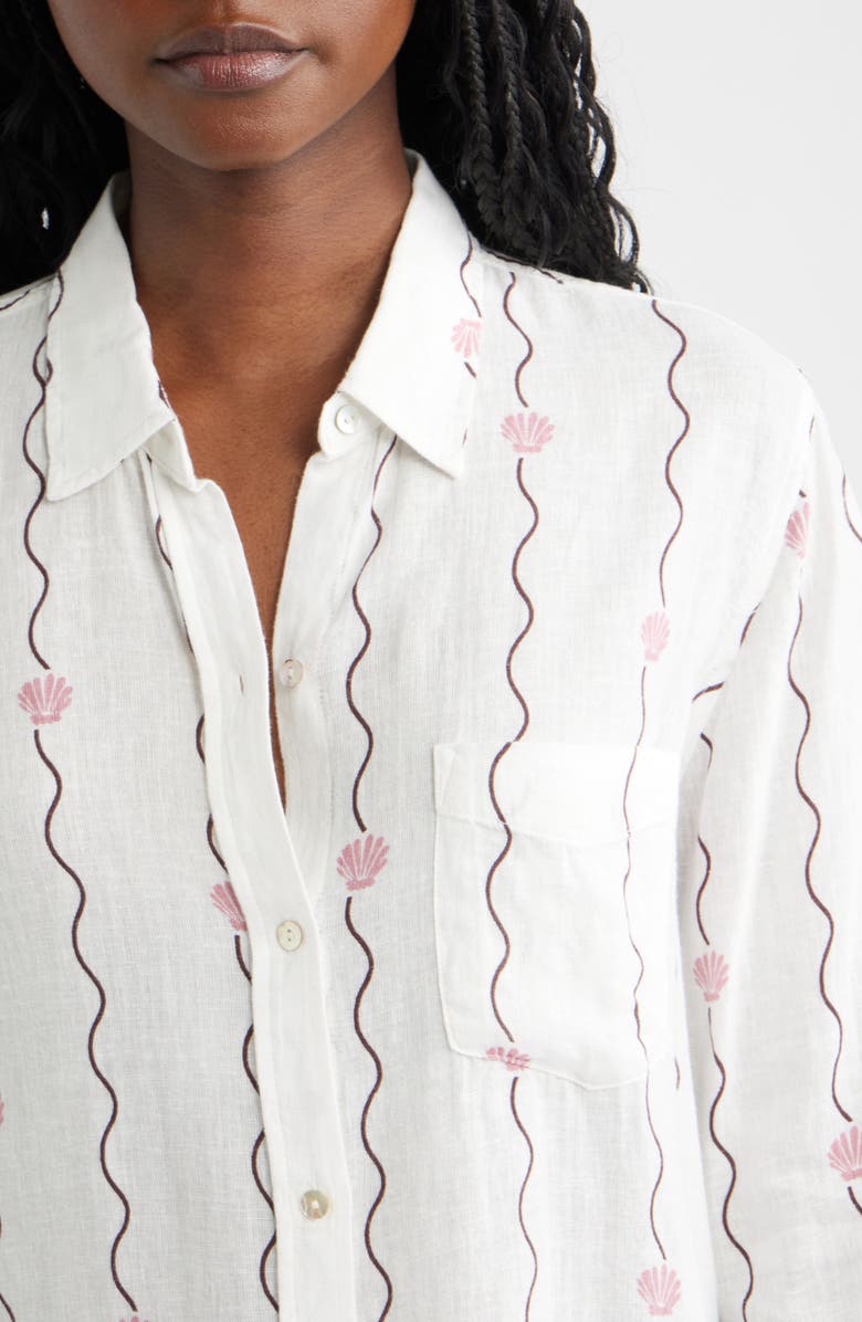 Rails Charli Seashell Stripe Linen Blend Button-Up Shirt, Alternate, color, Striped Seashells