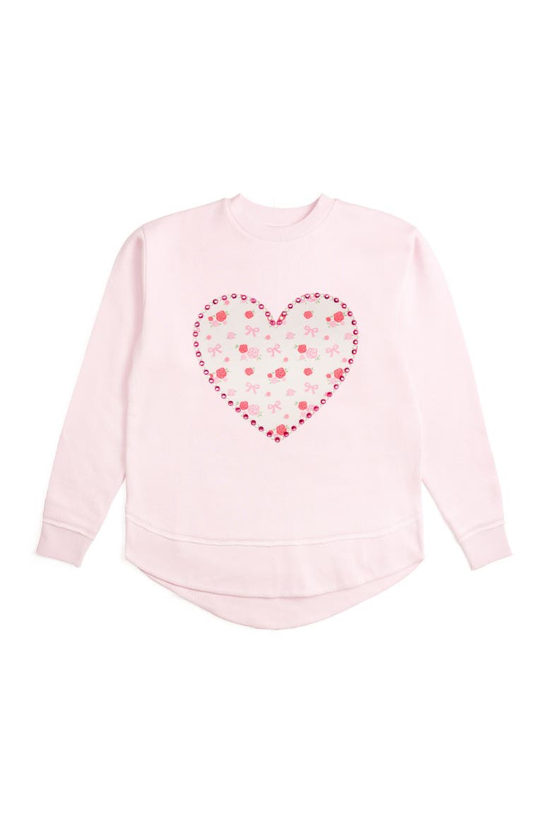 Dainty Rose Pearl Heart Patch Women's Sweatshirt, Main, color, Ballet Pink