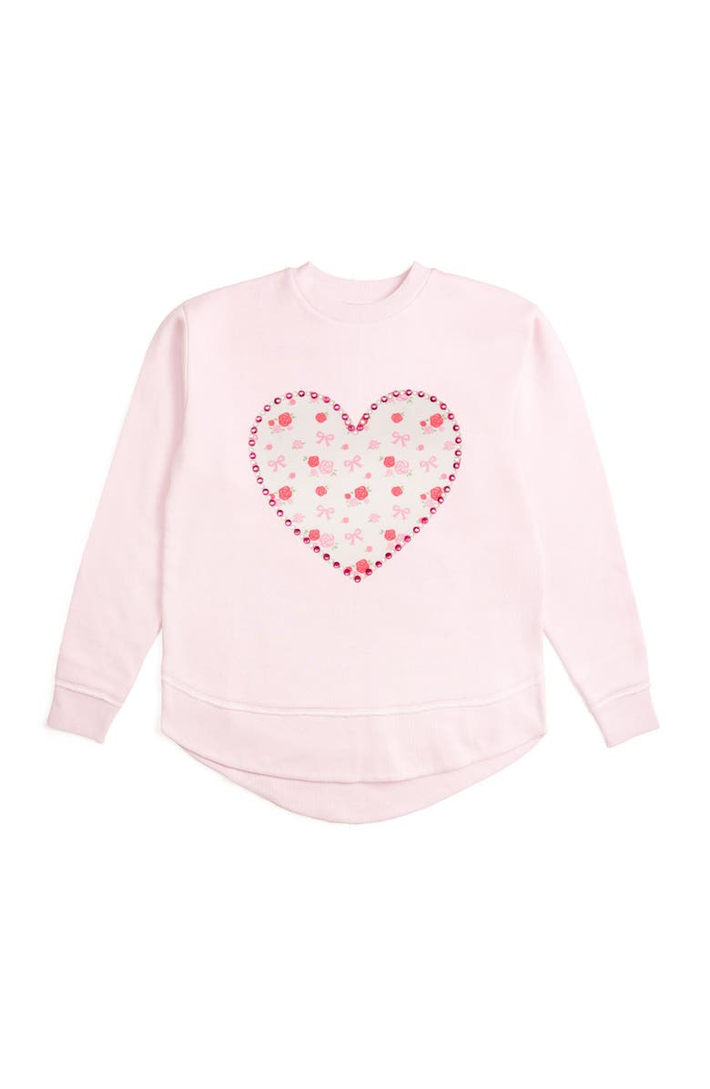 Sweet Wink Dainty Rose Pearl Heart Patch Women's Sweatshirt, Main, color, Ballet Pink