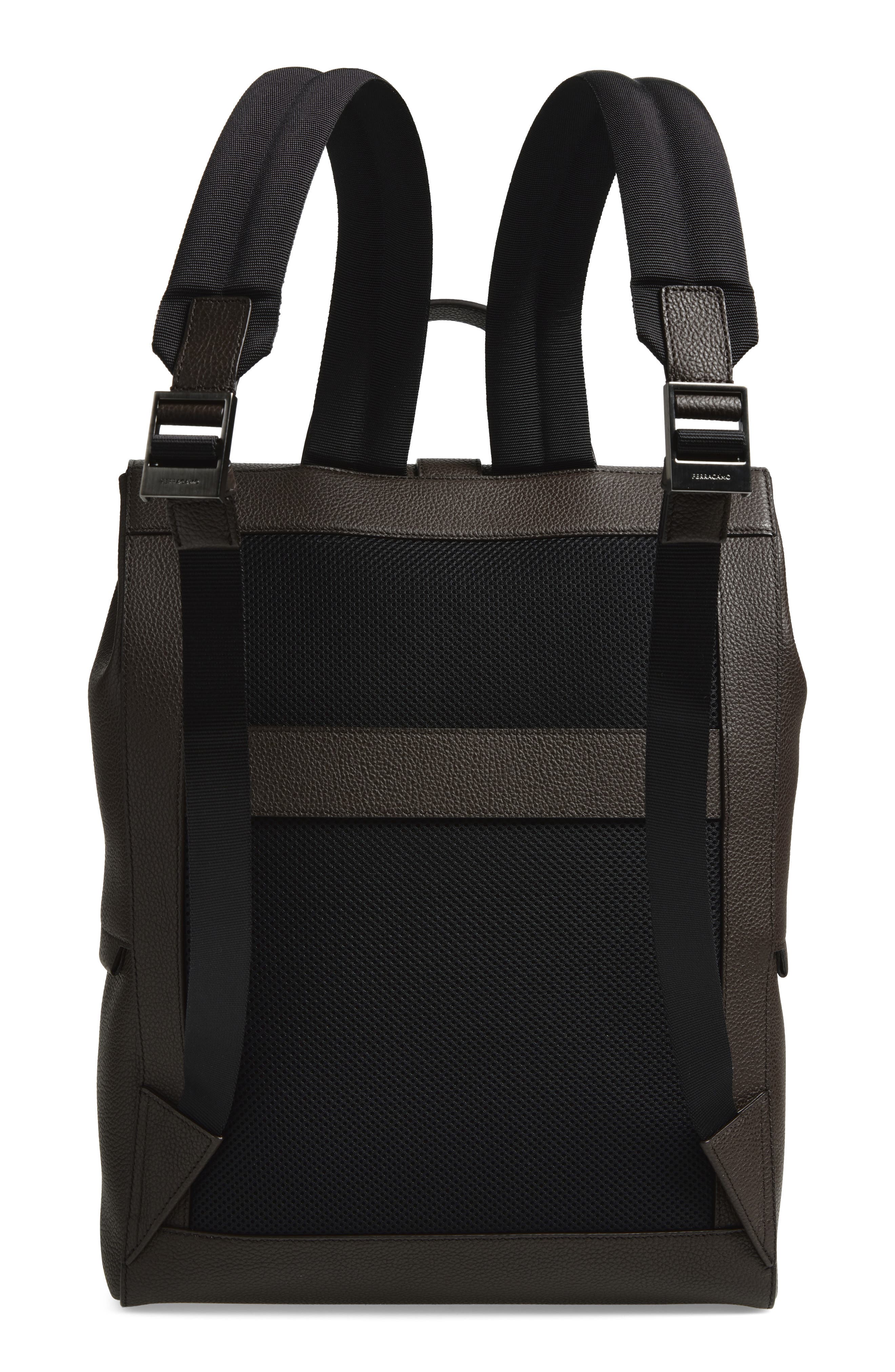 FERRAGAMO Twins Leather Backpack, Alternate, color, Testa Di Moro Nero